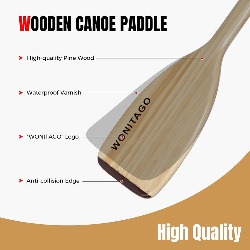 WONITAGO Wooden Canoe Paddle with Ergonomic Palm Grip and Anti-Collision Edge, Floating Wood Canoe Boat Paddle - Image 1
